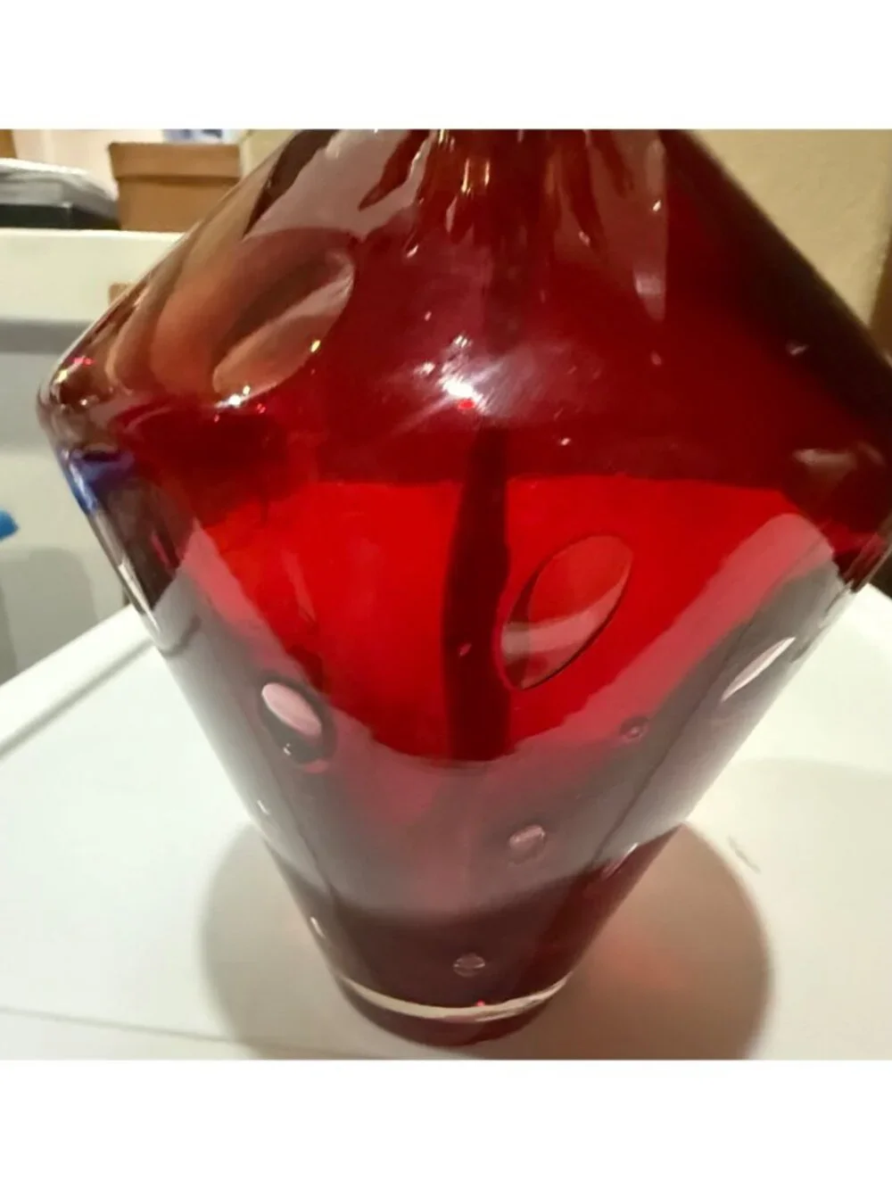 Lantern Light-Red & Gold Pineapple-Shaped Glass Vase With bubble spots 11”